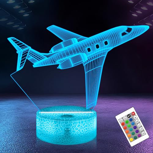 OkiyiD Flugzeug Geschenke für Mädchen, Air Craft 3D Illusionslampe, Flugzeug Nachtlicht mit Fernbedienung + Touch 16 Farbwechsel + Timer Schreibtischlampen für Mädchen Zimmerdekor (Flugzeug) von OkiyiD