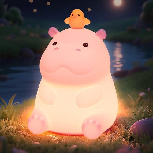 OkiyiD Nilpferd Nachtlicht für Kinder, Niedliche Nilpferd Lampe Geschenke, Dimmbares Silikon Tier Kinderzimmer Nachtlicht für Baby Jungen Mädchen Hippo Geschenke LED Room Lighting (Color9) von OkiyiD