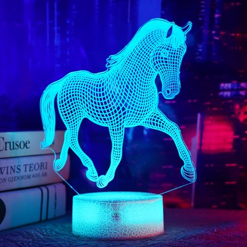 OkiyiD Pferd Geschenke für Mädchen, Pferd 3D Illusion Lampe Pferd Nachtlicht mit Fernbedienung + Touch 16 Farbwechsel + Timer Schreibtischlampen für Mädchen Zimmerdekor (Pferd 2) von OkiyiD