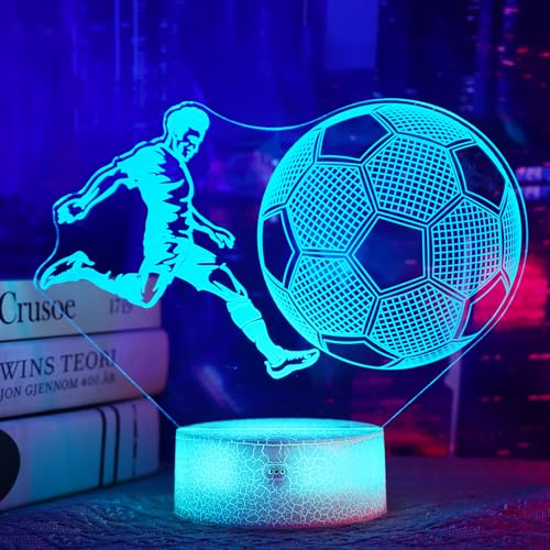 Fußball Geschenke für Jungen, Fußball 3D Illusion Lampe, Fußball Nachtlicht mit Fernbedienung + Touch 16 Farbwechsel + Timer Schreibtischlampen für Mädchen Männer Zimmer Dekor (Fußball Spielen) von OkiyiD