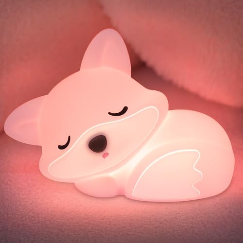 OkiyiD Rosa Fuchs lampe, nette Fuchs Nachtlicht, dimmbare Silikon-Tier-Nachtlampe für Kinderzimmer, Bettseitentouch-Lampe, Fuchsgeschenk für Kinderzimmer und Schlafzimmerdekoration von OkiyiD
