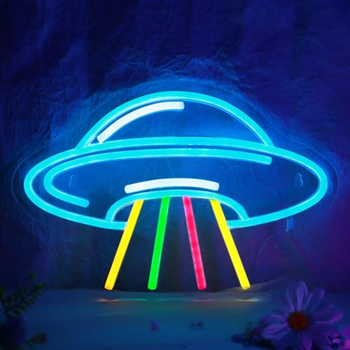 UFO-Neonschilder, Alien Raumschiff Neonlichter für das Schlafzimmer, Neon Wandleuchte geeignet für das Man-Cave-Spielzimmer,5V USB Power Dimmbarer Schalter mit Hängekettenhaken (UFO 1) von OkiyiD
