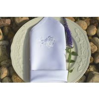 Weiße Gestickte Rose Servietten - 2Er-Set Polyester Hochzeit Weiße Gestickte Rose Servietten - 2Er-Set Polyester Hochzeit von Okkembroidery