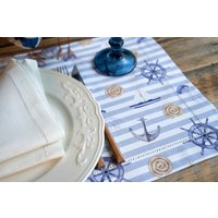 Maritimes Tischset Vintage Stil Hohlsaum Baumwolle Leinen Tischset von Okkembroidery