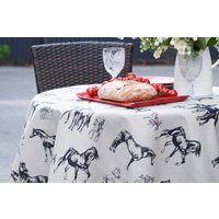 Leinen Pferdchen Tischdecke Runde Sommerliche Gartentischdecke von Okkembroidery