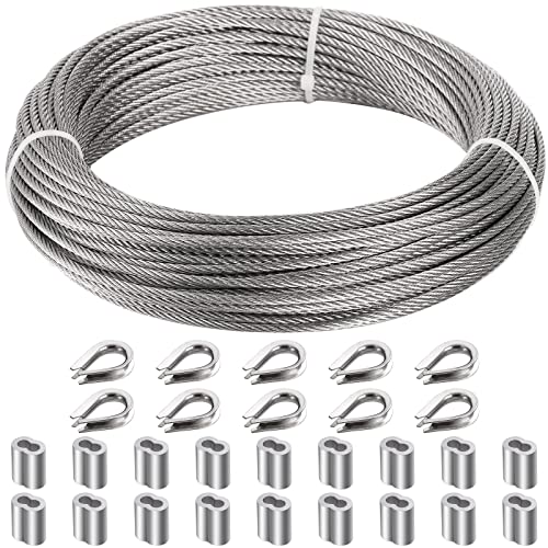 Okllen 3MM Drahtseil, 30M Edelstahlkabel mit 18 Stück Aluminium Crimphülsen und 10 Stück Kauschen für Deckgeländer, Treppenhandlauf, Baluster Okllen 3MM Drahtseil, 30M Edelstahlkabel mit 18 Stück Aluminium Crimphülsen und 10 Stück Kauschen für Deckgeländer, Treppenhandlauf, Baluster von Okllen
