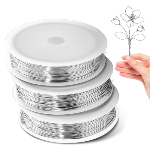 304 Edelstahldraht Basteldraht – 3 Rollen Silberdraht 0,5 mm x 100 m, Draht mit Spule für Schmuckherstellung, Basteln, Heimwerken, DIY (0.5mm) von Okoss