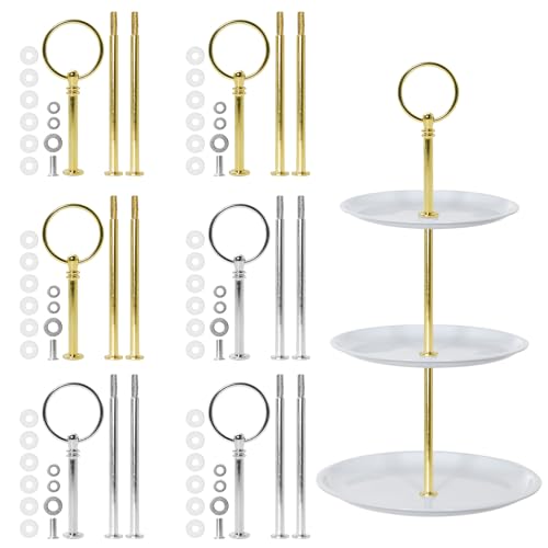 6 Set Etageren Stangen.Vintage Etageren Bausatz.Metallstange Etageren 2 bis 3 Etage Silber Mittellochausstech für Geburtstag Hochzeitstorte Dessertdisplay.Farbe Gold und Silber(Platte Nicht enthalten) von Okoss