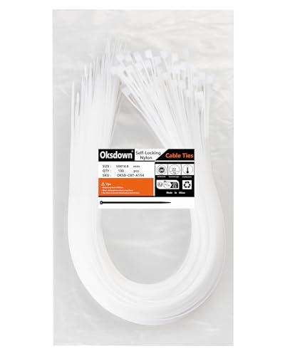 Oksdown 100 Stück 500mm × 4,8mm Weiß Kabelbinder mit 22 kg Zugfestigkeit UV-Beständig Lang Nylon Kunststoff Selbstsichernder Multifunktionaler Cable Zip Ties Oksdown 100 Stück 500mm × 4,8mm Weiß Kabelbinder mit 22 kg Zugfestigkeit UV-Beständig Lang Nylon Kunststoff Selbstsichernder Multifunktionaler Cable Zip Ties von Oksdown