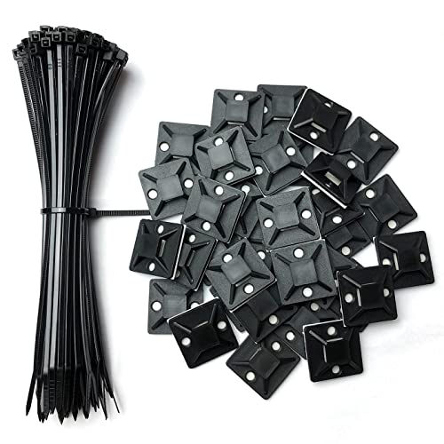 Oksdown 100 Stück Kabelbinder schwarz 150×2,5mm Lang Nylon Kunststoff Klein Cable Zip Ties 60 Stück Starke Montagesockel Klebesockel Schraubsockel 25 x 25 mm Kabel Binder Set Kabelband Kabelmanagement von Oksdown