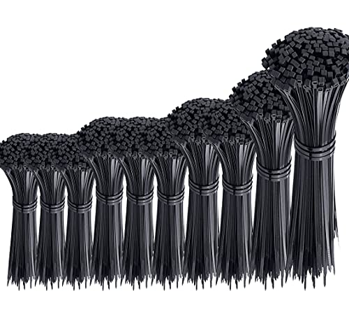 Oksdown 1000 Stück Kabelbinder Schwarz Sortiment 100/150/200/250/300mm Lang 2,5 bis 3,6mm Breit Klein Nylon Kunststoff Kabel Binder Set Kabelband Große Heavy Duty Starke Cable Zip Ties von Oksdown