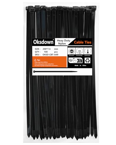 Oksdown 200mm × 7,6mm Breit 100 Stück Extra Stark Kabelbinder mit 50 kg Zugfestigkeit Schwarz UV-Beständig Groß Nylon Kunststoff Selbstsichernder Multifunktionaler Cable Zip Ties Oksdown 200mm × 7,6mm Breit 100 Stück Extra Stark Kabelbinder mit 50 kg Zugfestigkeit Schwarz UV-Beständig Groß Nylon Kunststoff Selbstsichernder Multifunktionaler Cable Zip Ties von Oksdown