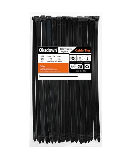 Oksdown 200mm × 7,6mm Breit 100 Stück Extra Stark Kabelbinder mit 55 kg Zugfestigkeit Schwarz UV-Beständig Groß Nylon Kunststoff Selbstsichernder Multifunktionaler Oksdown 200mm × 7,6mm Breit 100 Stück Extra Stark Kabelbinder mit 55 kg Zugfestigkeit Schwarz UV-Beständig Groß Nylon Kunststoff Selbstsichernder Multifunktionaler von Oksdown