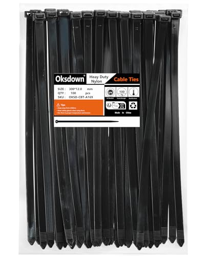 Oksdown 300mm × 12,0mm Breit 100 Stück Extra Stark Kabelbinder mit 100 kg Zugfestigkeit Schwarz UV-Beständig Groß Nylon Kunststoff Selbstsichernder Multifunktionaler Oksdown 300mm × 12,0mm Breit 100 Stück Extra Stark Kabelbinder mit 100 kg Zugfestigkeit Schwarz UV-Beständig Groß Nylon Kunststoff Selbstsichernder Multifunktionaler von Oksdown
