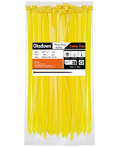 Oksdown 300mm × 7,6mm Breit 100 Stück Extra Stark Kabelbinder mit 50 kg Zugfestigkeit Gelb UV-Beständig Groß Nylon Kunststoff Selbstsichernder Multifunktionaler Cable Zip Ties Oksdown 300mm × 7,6mm Breit 100 Stück Extra Stark Kabelbinder mit 50 kg Zugfestigkeit Gelb UV-Beständig Groß Nylon Kunststoff Selbstsichernder Multifunktionaler Cable Zip Ties von Oksdown