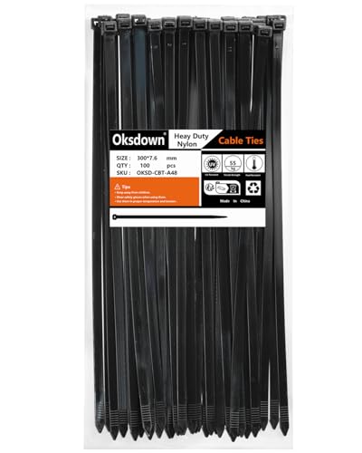 Oksdown 300mm × 7,6mm Breit 100 Stück Extra Stark Kabelbinder mit 50 kg Zugfestigkeit Schwarz UV-Beständig Groß Nylon Kunststoff Selbstsichernder Multifunktionaler Cable Zip Ties Oksdown 300mm × 7,6mm Breit 100 Stück Extra Stark Kabelbinder mit 50 kg Zugfestigkeit Schwarz UV-Beständig Groß Nylon Kunststoff Selbstsichernder Multifunktionaler Cable Zip Ties von Oksdown