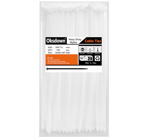 Oksdown 300mm × 7,6mm Breit 100 Stück Extra Stark Kabelbinder mit 50 kg Zugfestigkeit weiß UV-Beständig Groß Nylon Kunststoff Selbstsichernder Multifunktionaler Cable Zip Ties Oksdown 300mm × 7,6mm Breit 100 Stück Extra Stark Kabelbinder mit 50 kg Zugfestigkeit weiß UV-Beständig Groß Nylon Kunststoff Selbstsichernder Multifunktionaler Cable Zip Ties von Oksdown