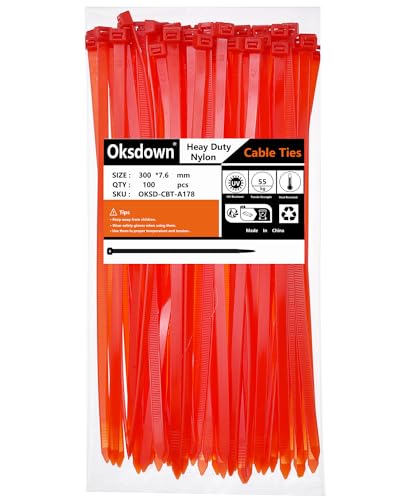 Oksdown 300mm × 7,6mm Breit 100 Stück Extra Stark Kabelbinder mit 55 kg Zugfestigkeit Rot UV-Beständig Groß Nylon Kunststoff Selbstsichernder Multifunktionaler Oksdown 300mm × 7,6mm Breit 100 Stück Extra Stark Kabelbinder mit 55 kg Zugfestigkeit Rot UV-Beständig Groß Nylon Kunststoff Selbstsichernder Multifunktionaler von Oksdown