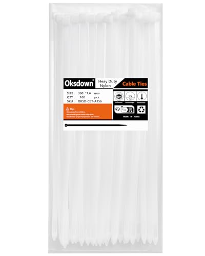 Oksdown 300mm × 7,6mm Breit 100 Stück Extra Stark Kabelbinder mit 55 kg Zugfestigkeit weiß UV-Beständig Groß Nylon Kunststoff Selbstsichernder Multifunktionaler Cable Zip Ties Oksdown 300mm × 7,6mm Breit 100 Stück Extra Stark Kabelbinder mit 55 kg Zugfestigkeit weiß UV-Beständig Groß Nylon Kunststoff Selbstsichernder Multifunktionaler Cable Zip Ties von Oksdown