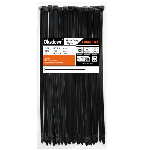 Oksdown 350mm × 7,6mm Breit 100 Stück Extra Stark Kabelbinder mit 50 kg Zugfestigkeit Schwarz UV-Beständig Groß Nylon Kunststoff Selbstsichernder Multifunktionaler Cable Zip Ties Oksdown 350mm × 7,6mm Breit 100 Stück Extra Stark Kabelbinder mit 50 kg Zugfestigkeit Schwarz UV-Beständig Groß Nylon Kunststoff Selbstsichernder Multifunktionaler Cable Zip Ties von Oksdown
