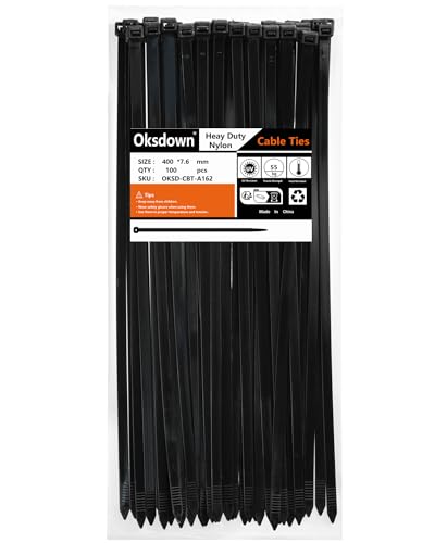 Oksdown 400mm × 7,6mm Breit 100 Stück Extra Stark Kabelbinder mit 55 kg Zugfestigkeit Schwarz UV-Beständig Groß Nylon Kunststoff Selbstsichernder Multifunktionaler Oksdown 400mm × 7,6mm Breit 100 Stück Extra Stark Kabelbinder mit 55 kg Zugfestigkeit Schwarz UV-Beständig Groß Nylon Kunststoff Selbstsichernder Multifunktionaler von Oksdown