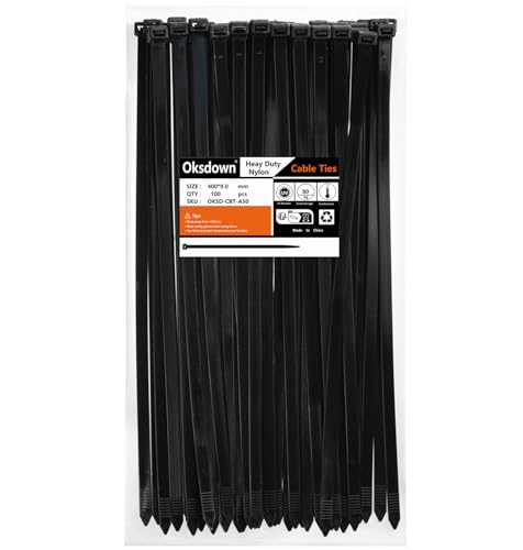Oksdown 400mm × 9,0mm Breit 100 Stück Extra Stark Kabelbinder mit 80 kg Zugfestigkeit Schwarz UV-Beständig Groß Nylon Kunststoff Selbstsichernder Multifunktionaler Cable Zip Ties Oksdown 400mm × 9,0mm Breit 100 Stück Extra Stark Kabelbinder mit 80 kg Zugfestigkeit Schwarz UV-Beständig Groß Nylon Kunststoff Selbstsichernder Multifunktionaler Cable Zip Ties von Oksdown