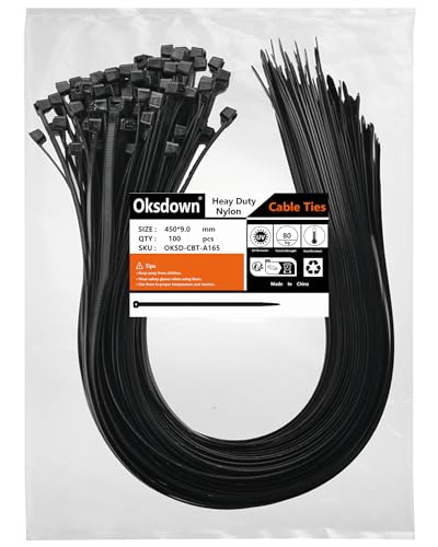 Oksdown 450mm × 9,0mm Breit 100 Stück Extra Stark Kabelbinder mit 80 kg Zugfestigkeit Schwarz UV-Beständig Groß Nylon Kunststoff Selbstsichernder Multifunktionaler Oksdown 450mm × 9,0mm Breit 100 Stück Extra Stark Kabelbinder mit 80 kg Zugfestigkeit Schwarz UV-Beständig Groß Nylon Kunststoff Selbstsichernder Multifunktionaler von Oksdown