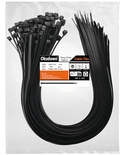 Oksdown 500mm × 12,0mm Breit 100 Stück Extra Stark Kabelbinder mit 100 kg Zugfestigkeit Schwarz UV-Beständig Groß Nylon Kunststoff Selbstsichernder Multifunktionaler Oksdown 500mm × 12,0mm Breit 100 Stück Extra Stark Kabelbinder mit 100 kg Zugfestigkeit Schwarz UV-Beständig Groß Nylon Kunststoff Selbstsichernder Multifunktionaler von Oksdown