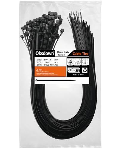 Oksdown 500mm × 7,6mm Breit 100 Stück Extra Stark Kabelbinder mit 50 kg Zugfestigkeit Schwarz UV-Beständig Groß Nylon Kunststoff Selbstsichernder Multifunktionaler Cable Zip Ties Oksdown 500mm × 7,6mm Breit 100 Stück Extra Stark Kabelbinder mit 50 kg Zugfestigkeit Schwarz UV-Beständig Groß Nylon Kunststoff Selbstsichernder Multifunktionaler Cable Zip Ties von Oksdown