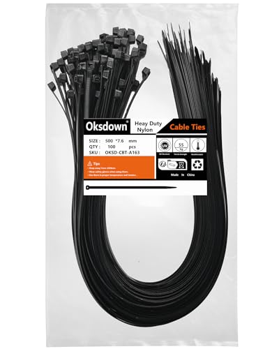 Oksdown 500mm × 7,6mm Breit 100 Stück Extra Stark Kabelbinder mit 55 kg Zugfestigkeit Schwarz UV-Beständig Groß Nylon Kunststoff Selbstsichernder Multifunktionaler Oksdown 500mm × 7,6mm Breit 100 Stück Extra Stark Kabelbinder mit 55 kg Zugfestigkeit Schwarz UV-Beständig Groß Nylon Kunststoff Selbstsichernder Multifunktionaler von Oksdown