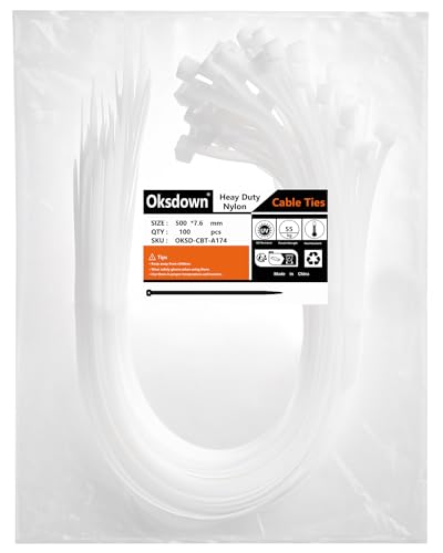 Oksdown 500mm × 7,6mm Breit 100 Stück Extra Stark Kabelbinder mit 55 kg Zugfestigkeit Weiß UV-Beständig Groß Nylon Kunststoff Selbstsichernder Multifunktionaler Oksdown 500mm × 7,6mm Breit 100 Stück Extra Stark Kabelbinder mit 55 kg Zugfestigkeit Weiß UV-Beständig Groß Nylon Kunststoff Selbstsichernder Multifunktionaler von Oksdown