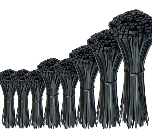 Oksdown 750 Stück Schwarz Kabelbinder Groß und Klein Gemischte Packung Set 100/150/200/250/300mm Nylon 2,5/3,6/4,8mm Verschiedene Größen UV Beständig Kunststoff Selbsthemmend Starke Cable Zip Ties von Oksdown