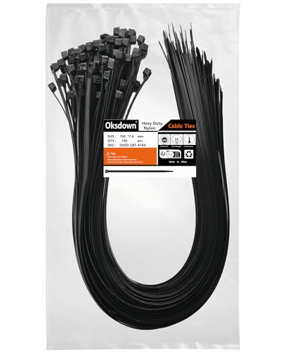 Oksdown 760mm × 7,6mm Breit 100 Stück Extra Stark Kabelbinder mit 55 kg Zugfestigkeit Schwarz UV-Beständig Groß Nylon Kunststoff Selbstsichernder Multifunktionaler Oksdown 760mm × 7,6mm Breit 100 Stück Extra Stark Kabelbinder mit 55 kg Zugfestigkeit Schwarz UV-Beständig Groß Nylon Kunststoff Selbstsichernder Multifunktionaler von Oksdown