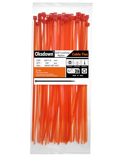 Oksdown Kabelbinder 100 Stück Rot 200 mm × 3,6 mm mit 18,2 kg Zugfestigkeit UV-Beständig Nylon Kunststoff Gartenarbeit Cable Zip Ties Set von Oksdown