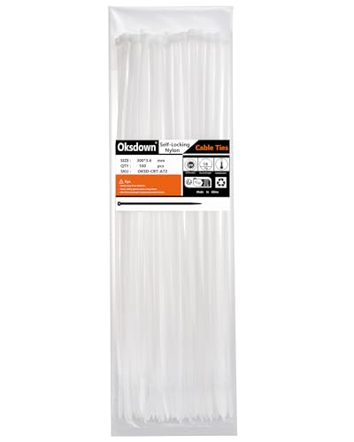 Oksdown Kabelbinder 100 Stück Weiß 300 mm × 3,6 mm mit 18,2 kg Zugfestigkeit UV-Beständig Set von Oksdown