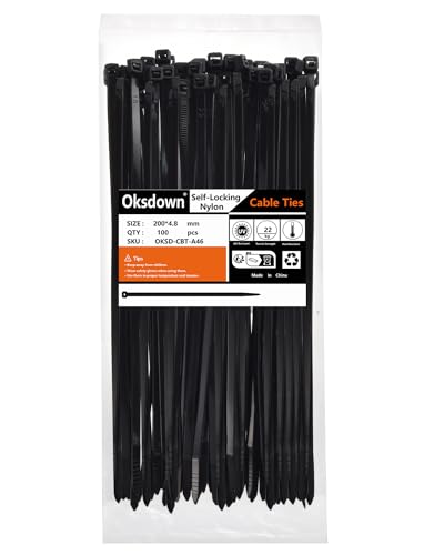Oksdown Kabelbinder Schwarz 200mm × 4,8mm Nylon 100 Stück UV Beständig Kunststoff Kabelbinder Zugfestigkeit Von Bis Zu 22kg für Industrie, Gartenbau, Kabelindustrie Oksdown Kabelbinder Schwarz 200mm × 4,8mm Nylon 100 Stück UV Beständig Kunststoff Kabelbinder Zugfestigkeit Von Bis Zu 22kg für Industrie, Gartenbau, Kabelindustrie von Oksdown
