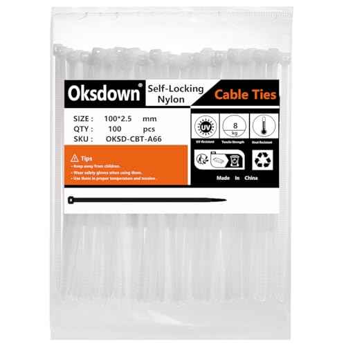 Oksdown Kabelbinder 100 Stück Weiß 100 mm × 2,5 mm mit 8,1 kg Zugfestigkeit kleine Größe UV-Beständig Nylon Kunststoff Cable Zip Ties Set Oksdown Kabelbinder 100 Stück Weiß 100 mm × 2,5 mm mit 8,1 kg Zugfestigkeit kleine Größe UV-Beständig Nylon Kunststoff Cable Zip Ties Set von Oksdown