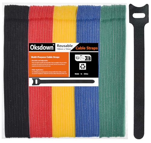Oksdown Klett Kabelbinder Wiederverwendbare Mehrfarbig 100 Stück Klettband Klettkabelbinder Kabel Klettband Kabelklett Klettbinder Verstellbare Wiederverschließbar Kabelklettbänder von Oksdown