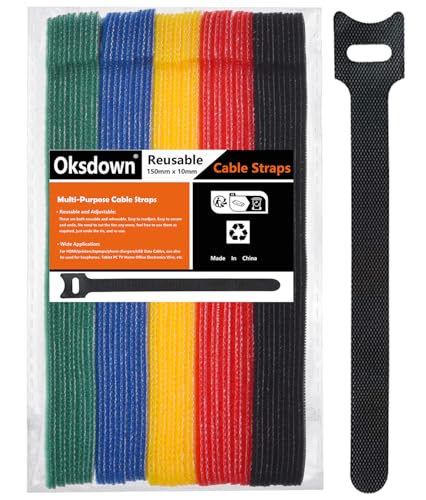 Oksdown Klett Kabelbinder Wiederverwendbare Mehrfarbig 50 Stück Klettband Klettkabelbinder Kabel Klettband Kabelklett Klettbinder Verstellbare Wiederverschließbar Kabelklettbänder von Oksdown