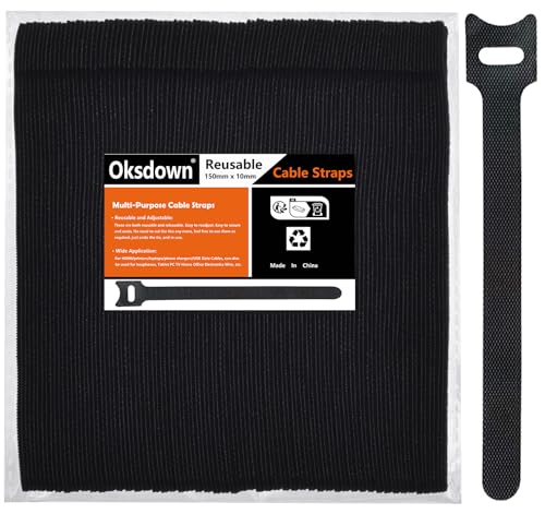 Oksdown Klett Kabelbinder Wiederverwendbare Schwarz 100 Stück Klettband Klettkabelbinder Kabel Klettband Kabelklett Klettbinder Verstellbare Wiederverschließbar Kabelklettbänder von Oksdown