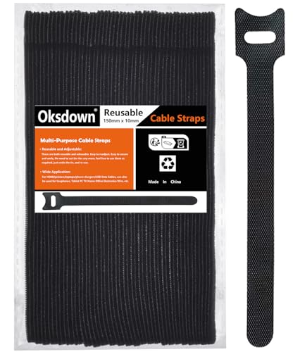 Oksdown Klett Kabelbinder Wiederverwendbare Schwarz 50 Stück Klettband Klettkabelbinder Kabel Klettband Kabelklett Klettbinder Verstellbare Wiederverschließbar Kabelklettbänder von Oksdown