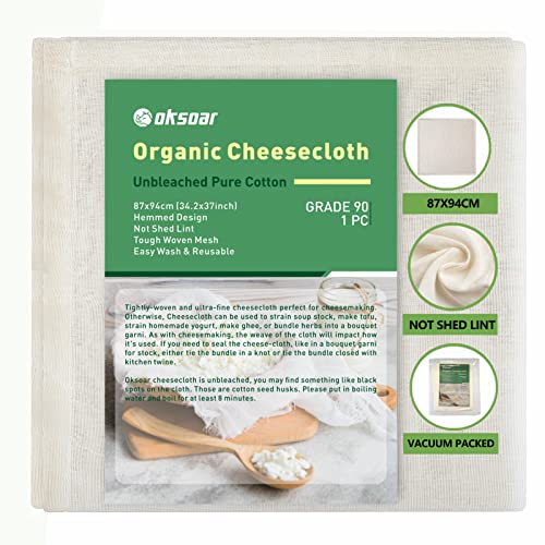Käsetuch mit gesäumter Kante 87x94cm 100% Baumwolle Güteklasse 90 ungebleichtes Käsetuch wiederverwendbar ultrafeine Käsetücher zum Abseihen Kochen Brauen Kaffee Tee Käseherstellung und Backen(1 Yard) von Oksoar