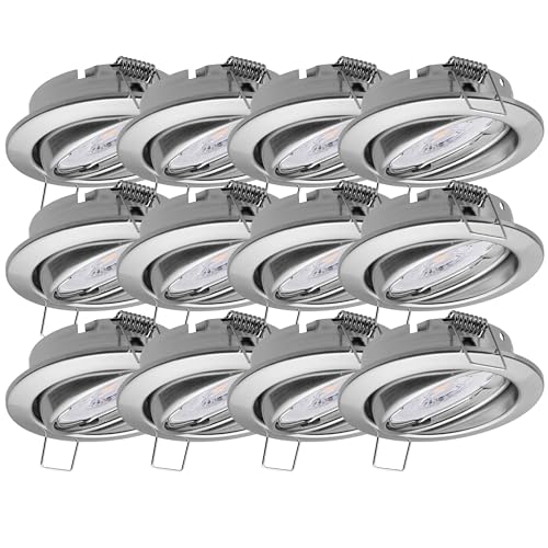 12x Oktaplex Deckenleuchte schwenkbar Dijon - mit Nizza LED Modul 4,8W 230V 3000K 380lm Warmweiß 110° - Einbaustrahler Edelstahl gebürstet Lochmaß 68mm von Oktaplex lighting