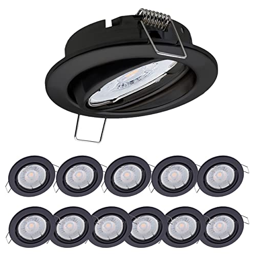 12x Oktaplex Einbaustrahler 3 stufig dimmbar Dijon Schwenkbar - LED Modul Nizza 4,8W 3000K 230V 380lm Warmweiß 110° - Spots Schwarz Lochmaß 68mm von Oktaplex lighting