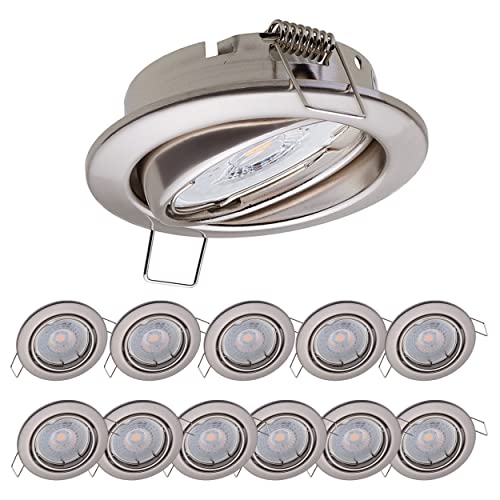 12x Oktaplex Spot 3 stufig dimmbar Dijon Schwenkbar - LED Modul Nizza 4,8W 3000K 230V 380lm Warmweiß 110° - Einbaustrahler Edelstahl gebürstet Lochmaß 68mm von Oktaplex lighting