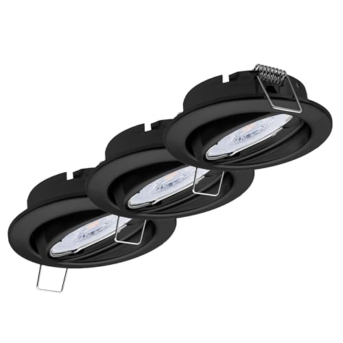 3x Oktaplex Deckenleuchte schwenkbar Dijon - mit Nizza LED Modul 4,8W 230V 3000K 380lm Warmweiß 110° - Einbaustrahler Schwarz Lochmaß 68mm von Oktaplex lighting