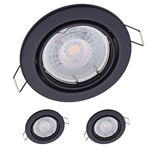 3x Oktaplex Spot 3 Stufen dimmbar Dijon Schwenkbar - LED Modul Nizza 4,8W 3000K 230V 380lm Warmweiß 110° - Einbaustrahler Schwarz Lochmaß 68mm von Oktaplex lighting