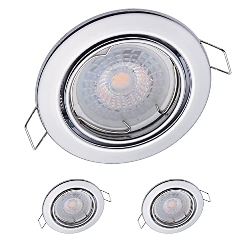 3x Oktaplex Spot dimmbar Dijon Schwenkbar - LED Modul Nizza 5W 3000K 230V 380lm Warmweiß 110° - Deckenspots Chrom Lochmaß 68mm von Oktaplex lighting