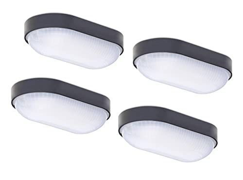 Oktaplex lighting 4er Set Kellerlampe Base Oval mit Durchgangsverdrahtung 9W 4000K Neutralweiß 800lm LED Kellerleuchte IP65 Feuchtraumlampe Schwarz von Oktaplex lighting