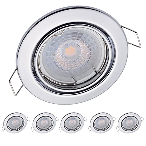 6x Oktaplex Einbaustrahler 3 stufig dimmbar Dijon Schwenkbar - LED Modul Nizza 4,8W 2700K 230V 380lm Warmweiß 110° - Spots Chrom Lochmaß 68mm von Oktaplex lighting